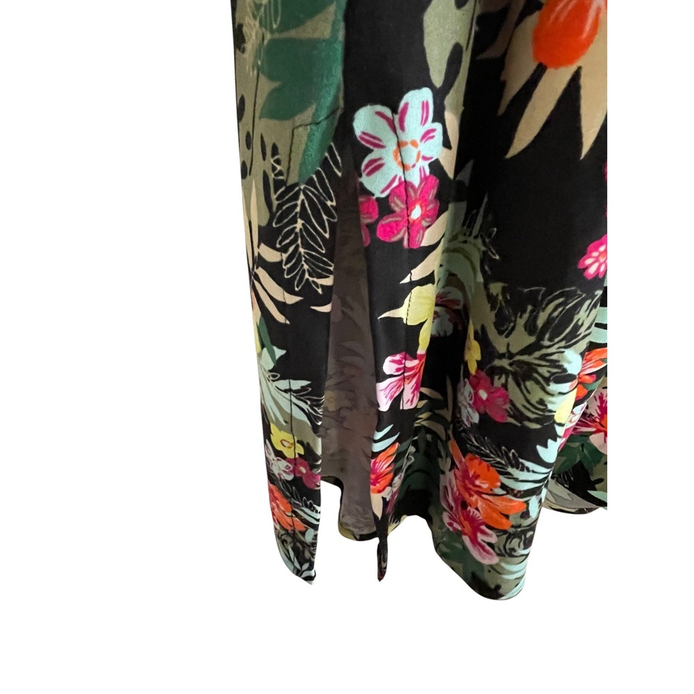 Terra & Sky 1X (16W-18W) Floral Midi Skirt black tropical Side Slit Pockets - Picture 4 of 6